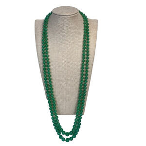 Vintage Green Chalcedony Art Deco Double Strand Flapper Necklace 27" (#35)